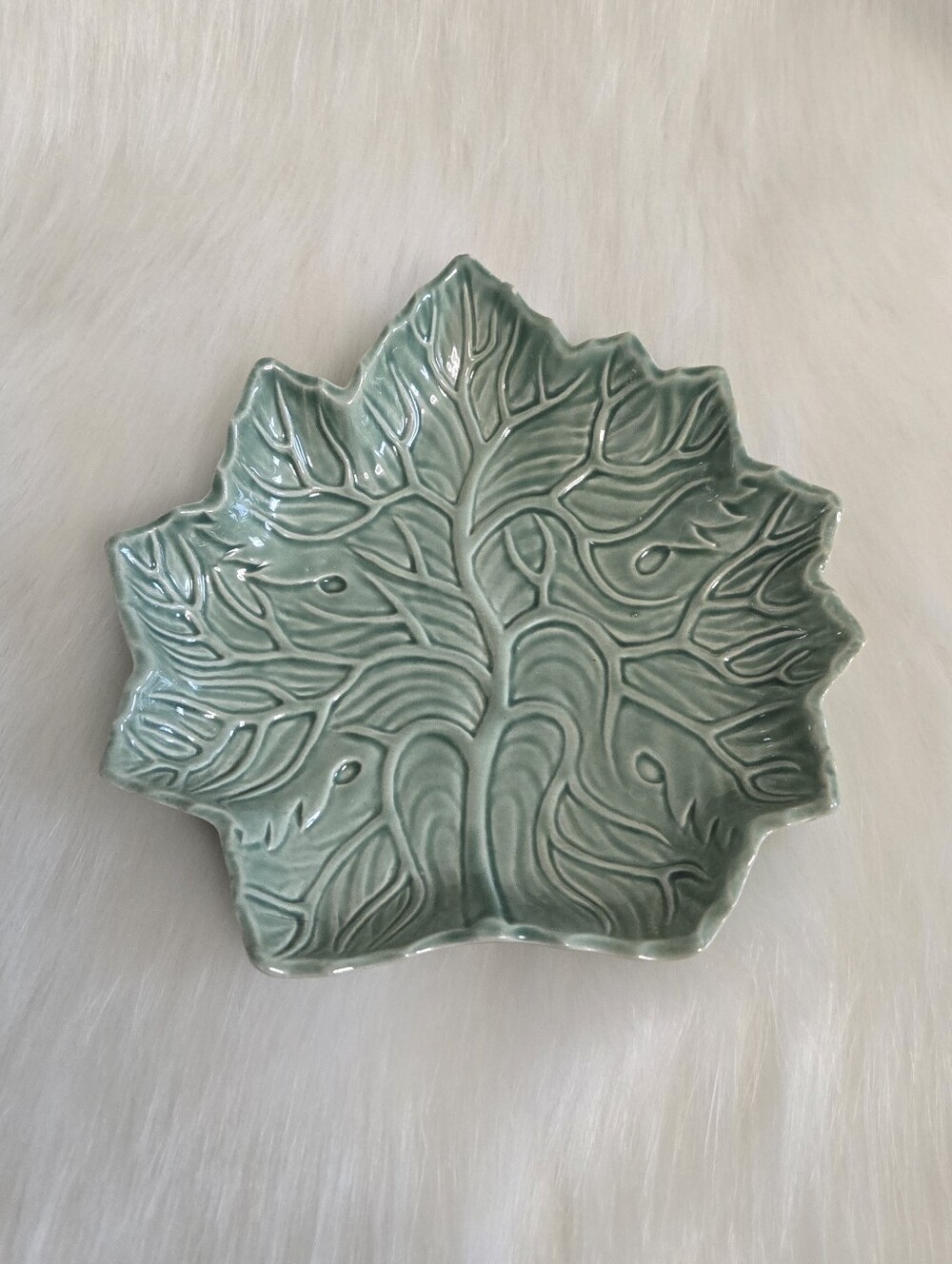 Vintage Lettuce Leaf Ceramic Decorative Dish - Seafoam Green